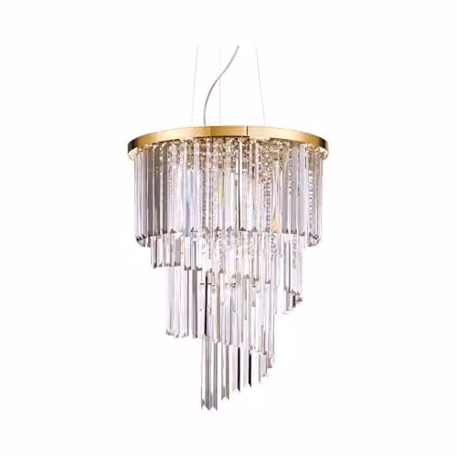 Ideal Lux Carlton 12-Light Gold and Transparent Crystal Pendant Light with E14 Sockets