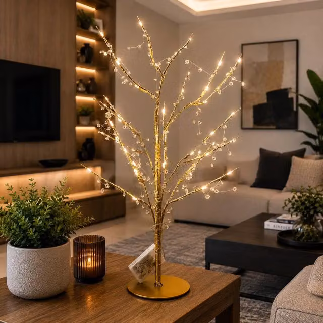 SPOT ON DEALZ Gold 48 LED Twig Tree with Jewelled Lights Christmas Decor – 1