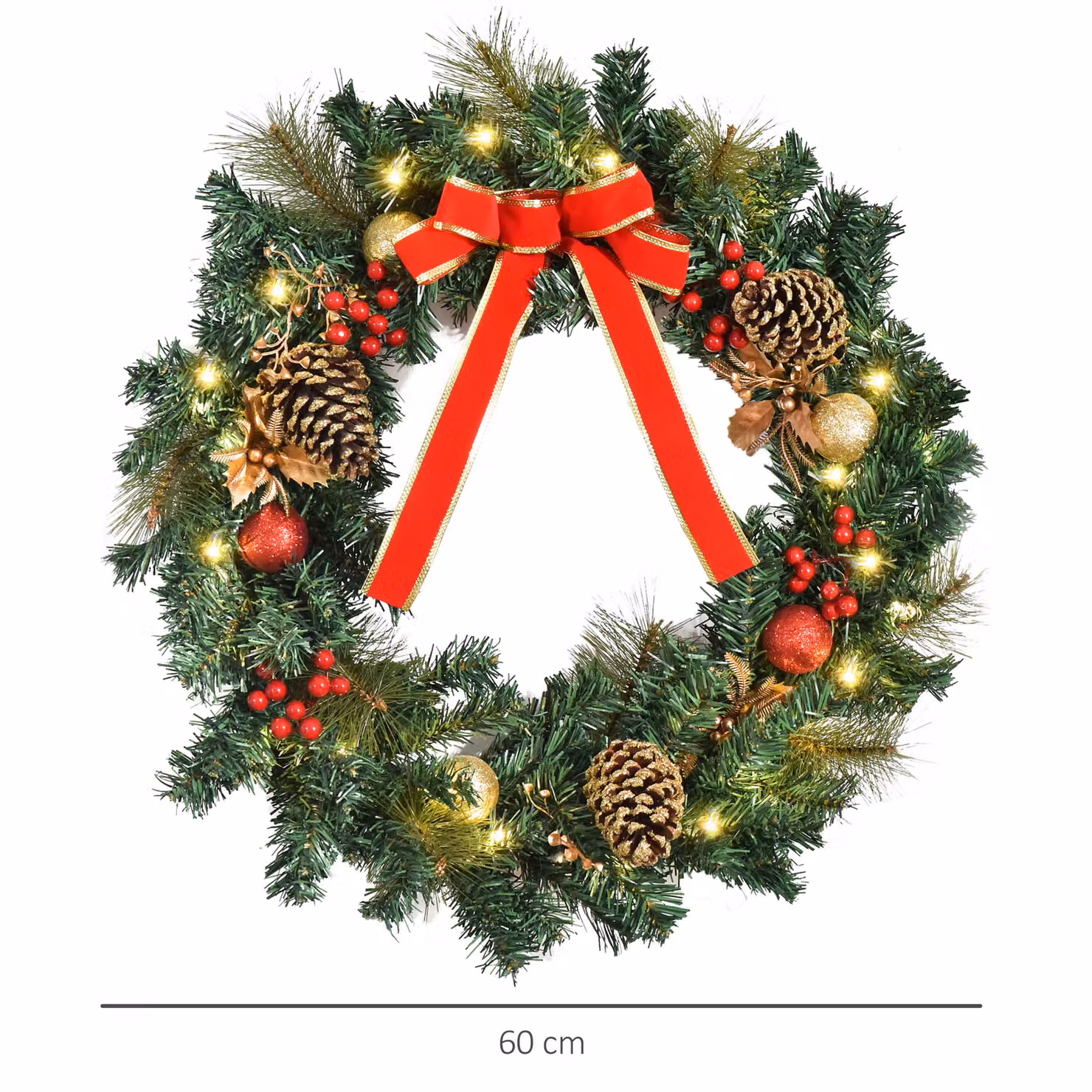 HOMCOM Christmas Door Wreath in Green, Red and Gold, Diameter: 60 cm – 2