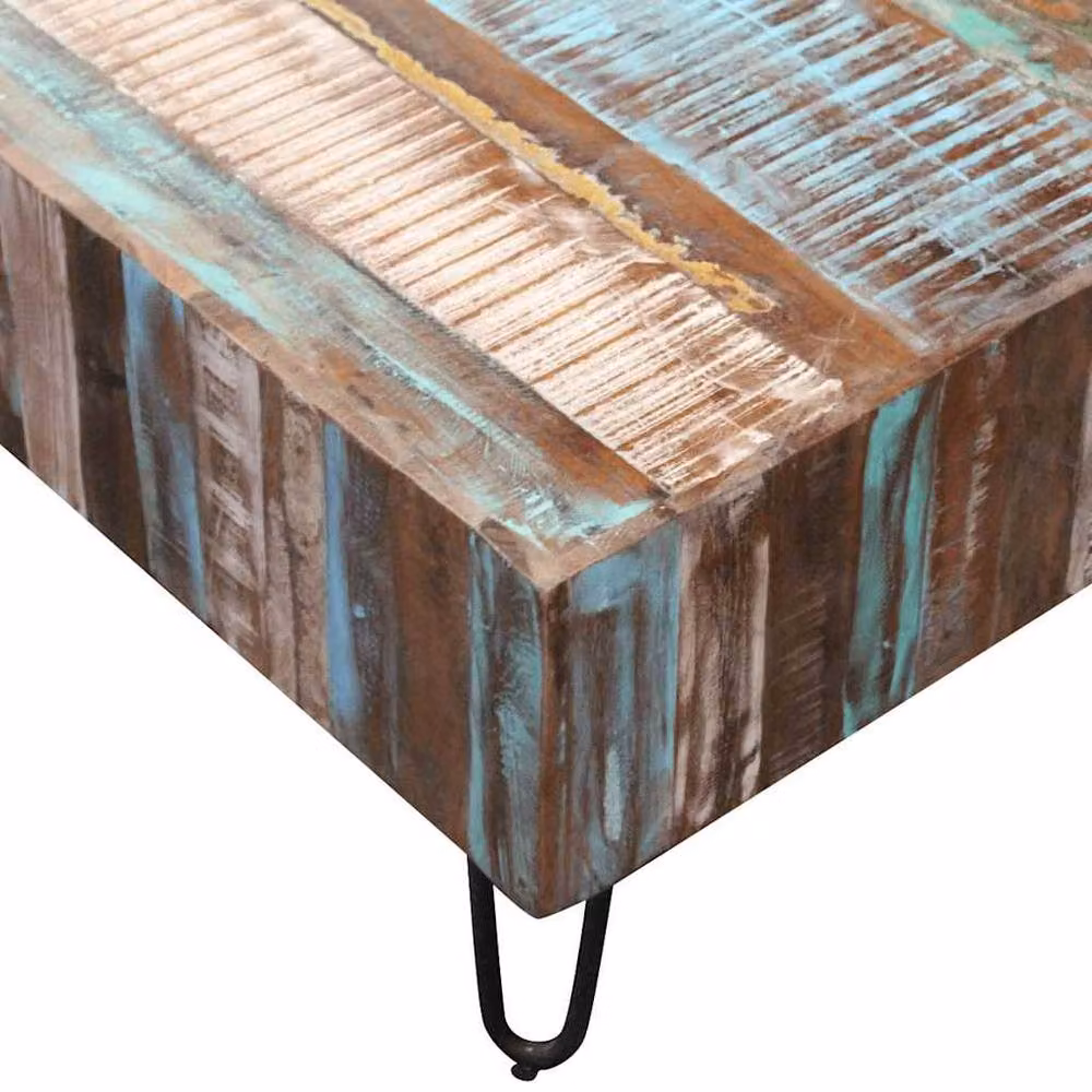 Berkfield Home Solid Reclaimed Wood Coffee Table, Multicolour, W: 100 cm, D: 50 cm, H: 38 cm – 4