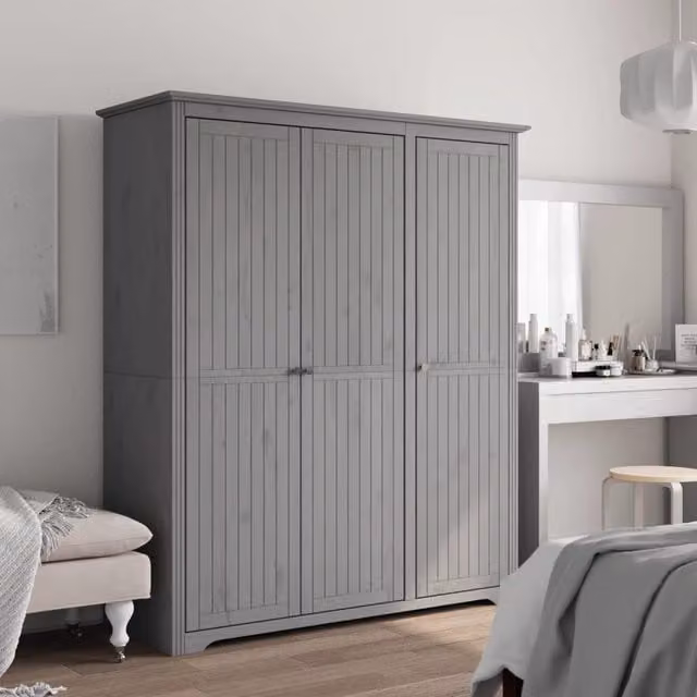 Berkfield Home BODO Grey Rustic Solid Wood Pine Wardrobe, W: 151.5 cm, D: 52 cm, H: 176.5 cm – 1