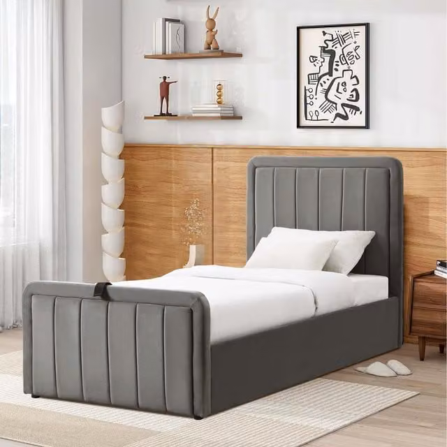Comfy Living Modern Velvet Ottoman Bed Frame with Lift Up Base, Grey, W/D/H: 90 x 200 cm