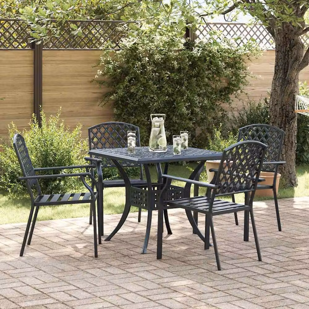 Berkfield Home Set of 4 Modern Stackable Garden Chairs in Anthracite Grey Powder Coated Steel – 2