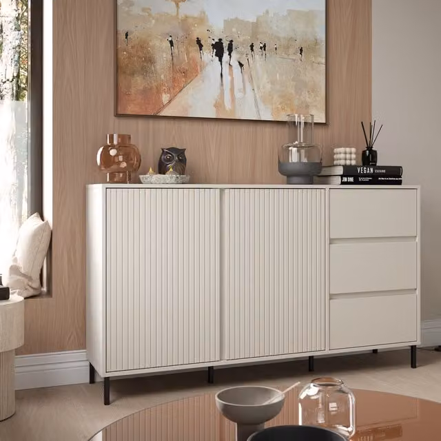 Furniture To Go Avenale Modern Sideboard with 2 Doors and 3 Drawers in Beige Matt Finish