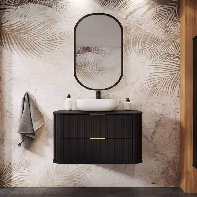Heze Furniture Glamour Style 2 Drawer Bathroom Vanity Cabinet in Black W/D/H: 120 x 41.5 x 51.7 cm