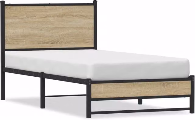 Berkfield Home Metal Bed Frame in Sonoma Oak Brown, W/D/H: 90 x 200 cm – 1