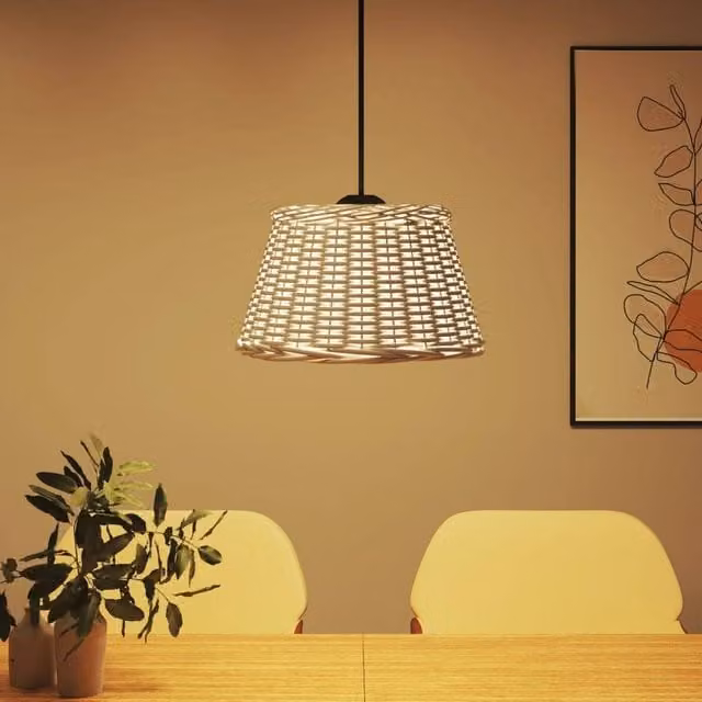 Berkfield Home Charming White Wicker Ceiling Lamp Shade, W: 50 cm, D: 50 cm, H: 30 cm – 1