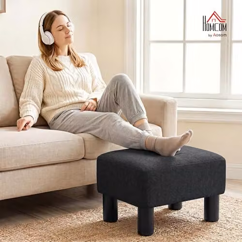 HOMCOM Black Fabric Cube Foot Stool Ottoman, W/D/H: 40 x 30 x 24 cm – 2