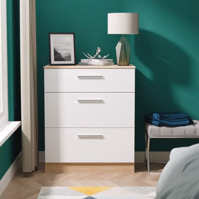 Ready Assembled 2 U Trent 3 Drawer Deep Chest in White and Multicolour – 1