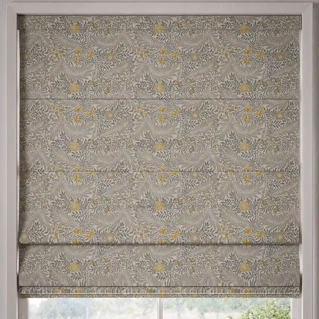 William Morris At Home Larkspur Made to Measure Blackout Roman Blind in Grey and Yellow Floral Design