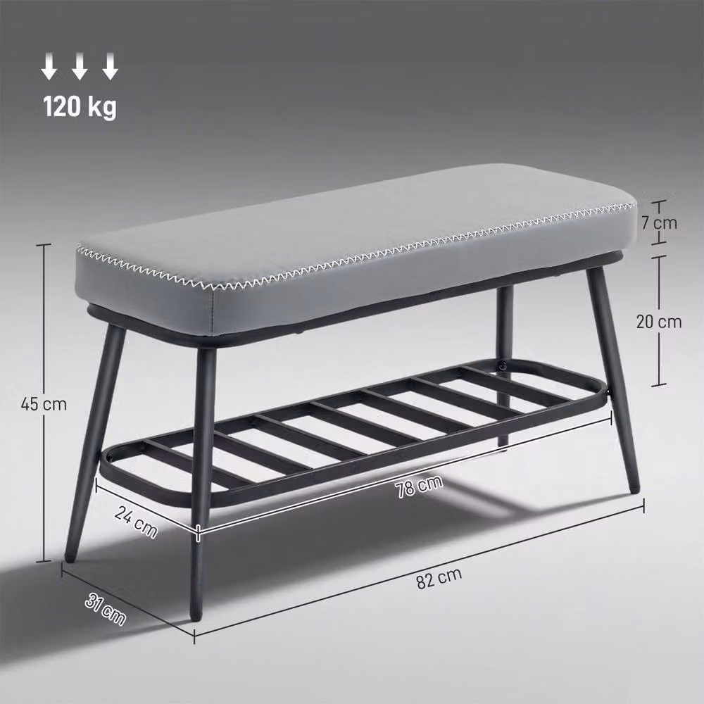 Wyld Haus Hanoke Grey Faux Leather Shoe Storage Bench with Cushioned Seat – 3