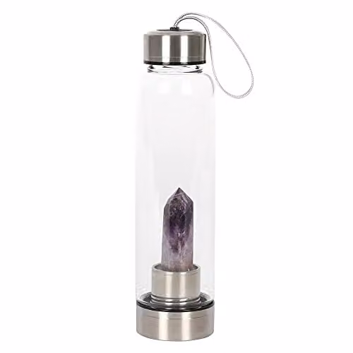 Something Different Amethyst Healing Crystal Glass Water Bottle, Purple, 475 g – 1