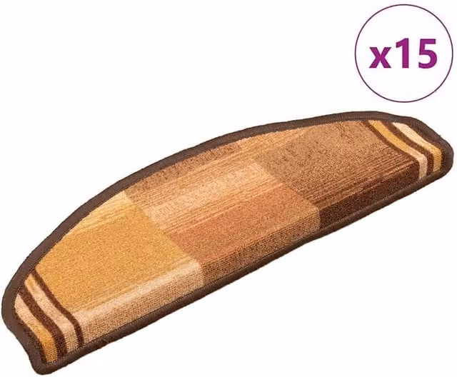 Berkfield Home Self-adhesive Stair Mats, 15 Pieces, Brown, W/D/H: 65 x 21 x 4 cm