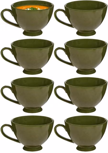 Dibor Montmartre Set of 8 Large Olive Green Ceramic Tea Cups and Coffee Mugs – 1