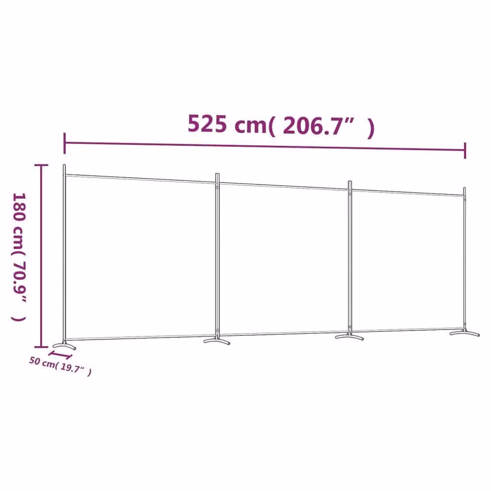 Berkfield Home 3-Panel Fabric and Metal Room Divider in Black, H 180 cm x W 525 cm – 6