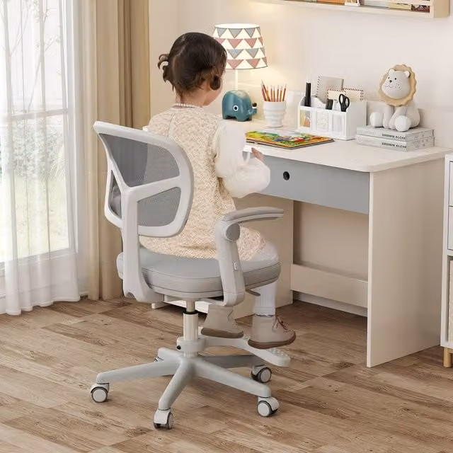 Costway Swivel Kids Mesh Study Chair with Adjustable Height in Grey – 1