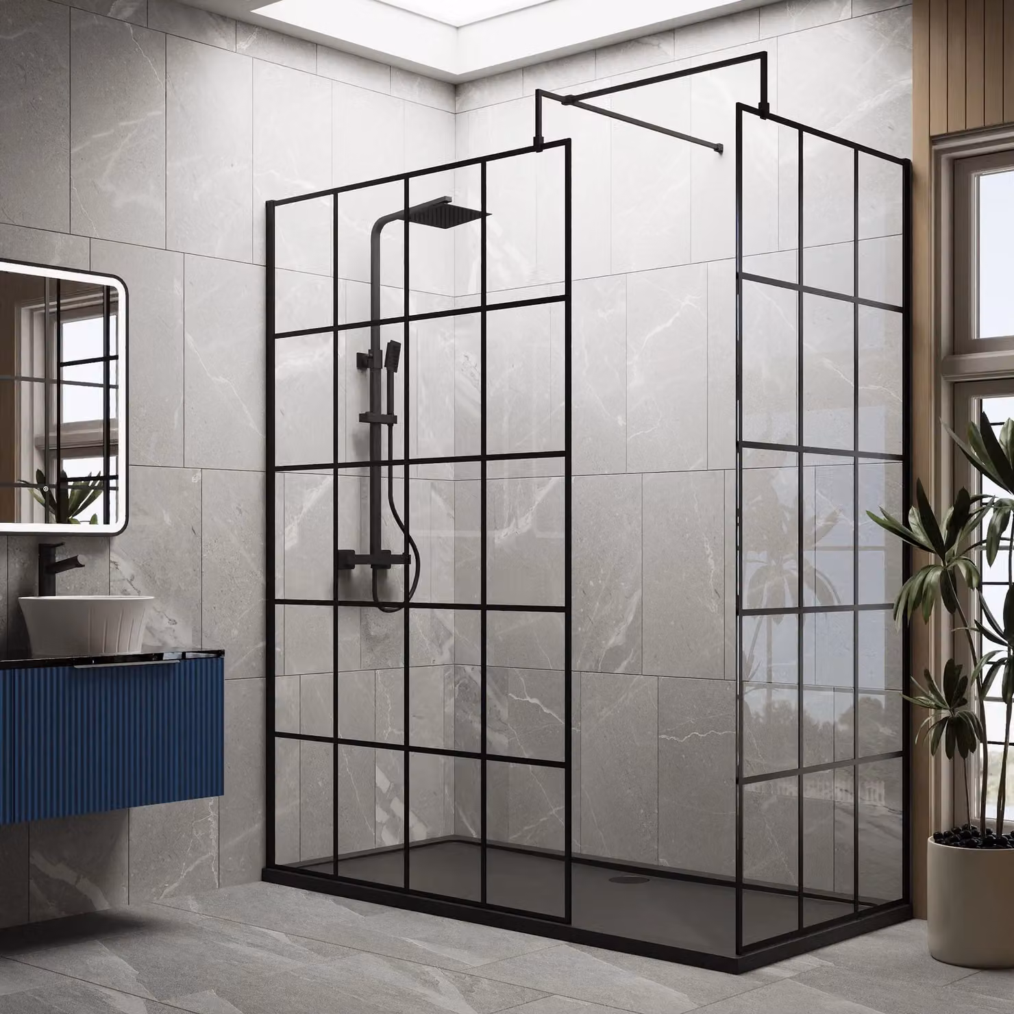Balterley 8mm Glass Walk-In Wetroom Screen and Tray Set, Black and Grey, W/D/H: 1700 x 900 mm – 2