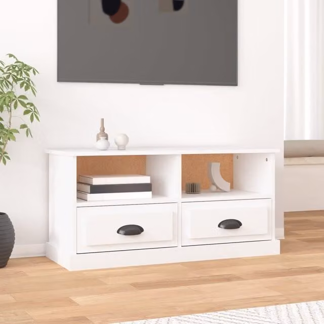Berkfield Home Modern White TV Cabinet in Matt MDF, W: 93 cm, D: 35.5 cm, H: 45 cm