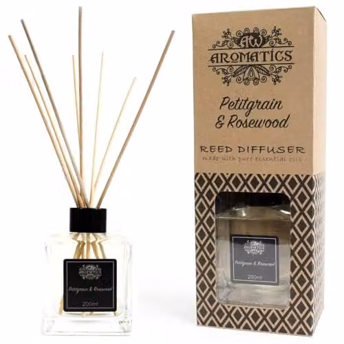 Ancient Wisdom Petitgrain and Rosewood Essential Oil Reed Diffuser, 200ml, Black