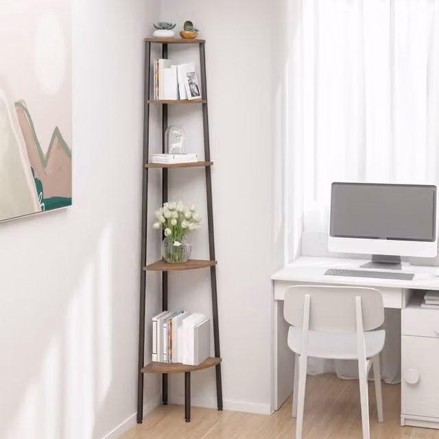 Berkfield Home 5-Tier Industrial Corner Shelf in Dark Brown and Black, W/D/H: 45.5 x 31.5 x 180 cm – 1