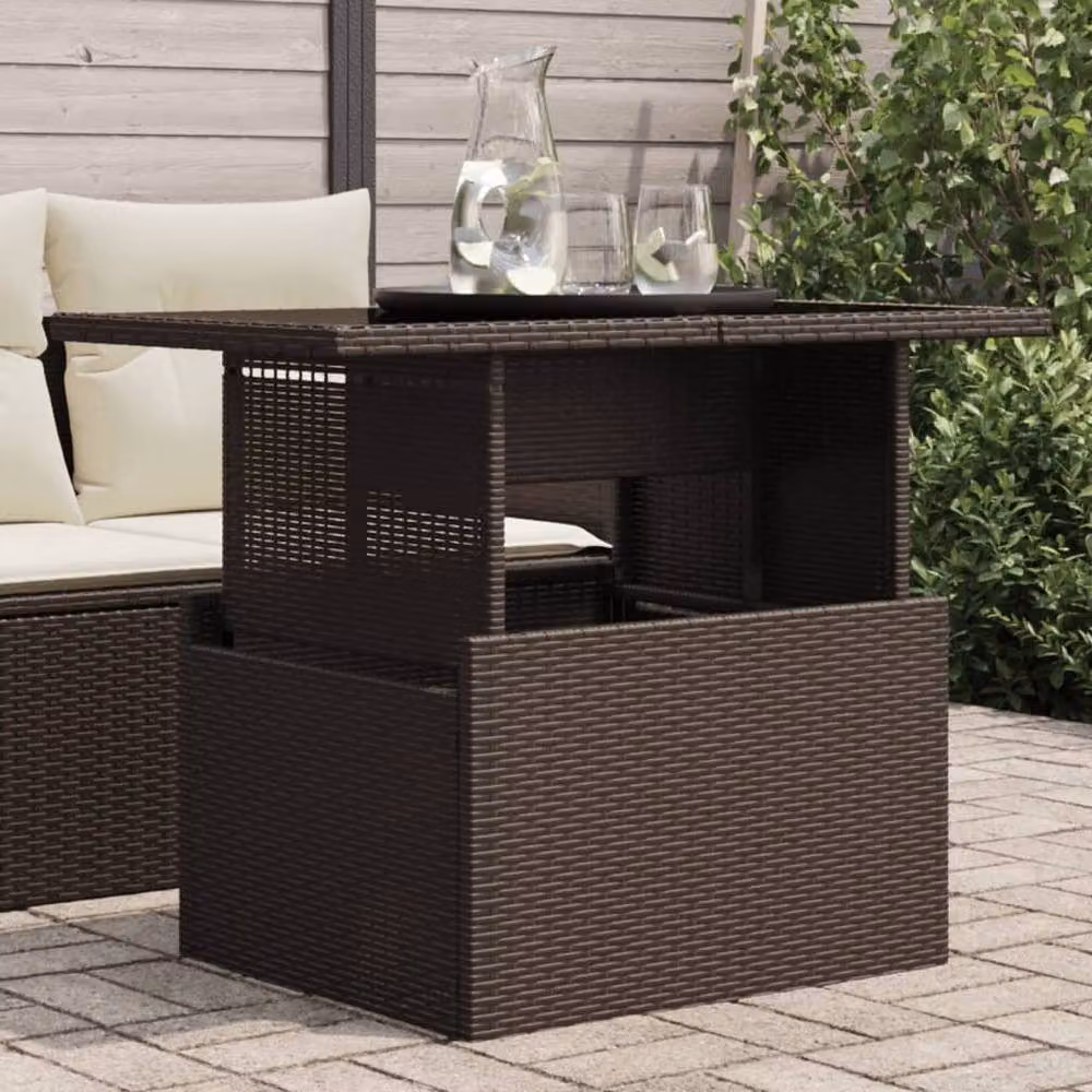Berkfield Home Brown Poly Rattan Garden Table with Glass Top, W/D/H: 100 x 55 x 73 cm – 2