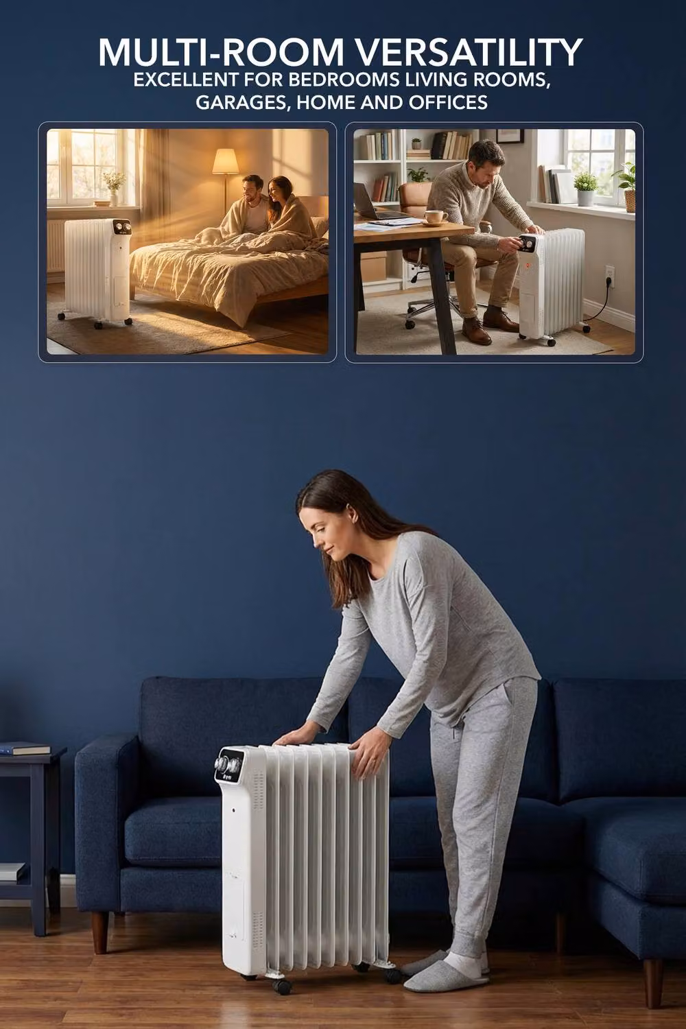 Air Pro White Oil-Filled Electric Radiator 2500W with Adjustable Thermostat and Overheat Protection, W/D/H: 63 x 49 x 30 cm – 5