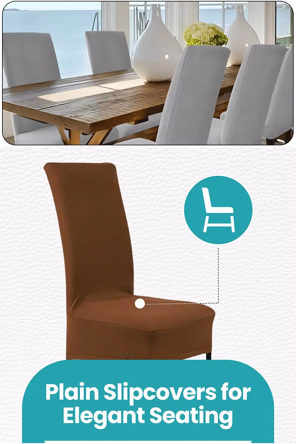 Neel Blue Universal Armless Dining Chair Protective Slipcover in Brown, High-Back Spandex Stretch Fabric – 2