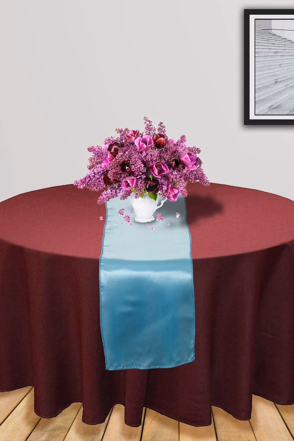 Neel Blue Satin Table Runner in Blue, W: 27.94 cm, L: 274.32 cm – 3