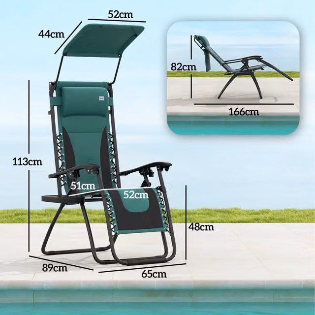 Outsunny Zero Gravity Folding Reclining Patio Lounger Chair in Green