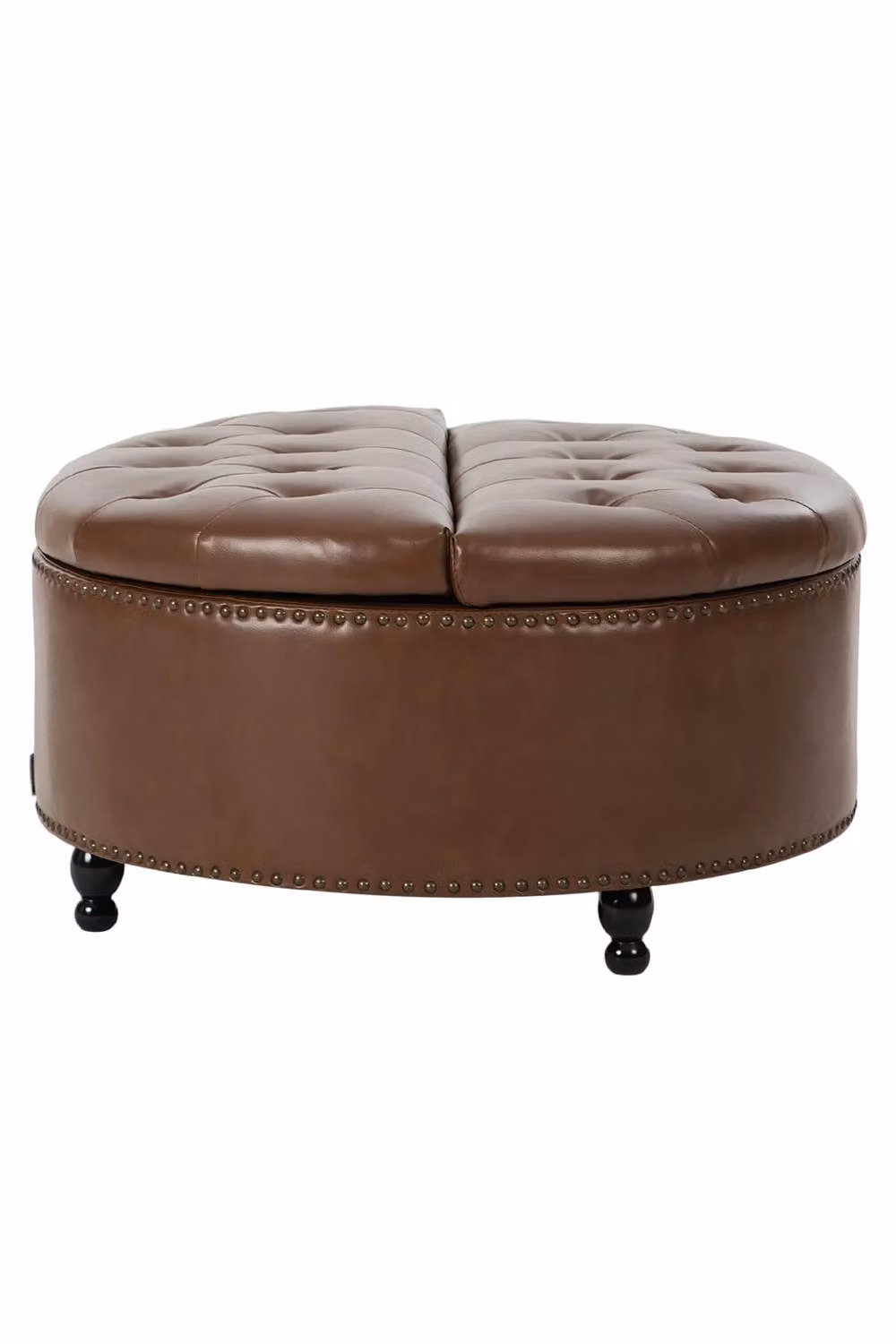 Living and Home Round PU Leather Upholstered Storage Ottoman in Brown – 5