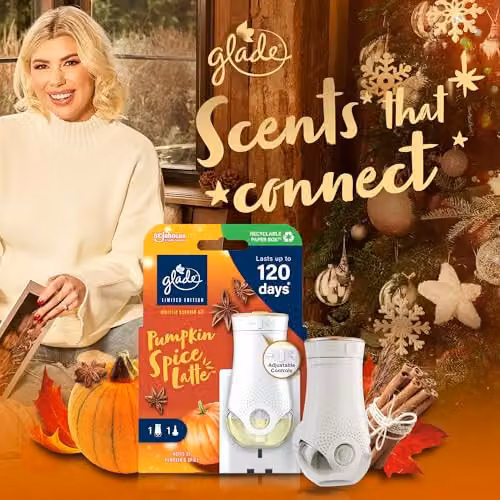 Glade Plug in Air Freshener Starter Kit with Pumpkin Spice Latte Scented Oil Refill, White – 2