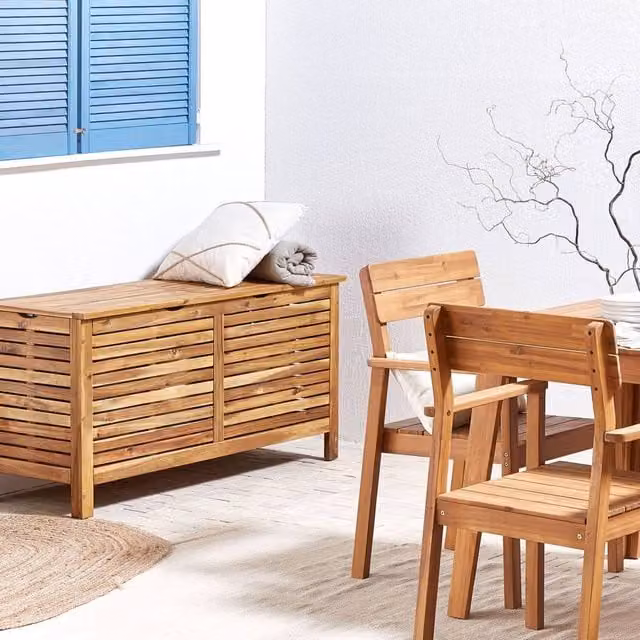 Wyld and Coco Acacia Garden Storage Box, Brown, W: 130 cm, D: 64 cm, H: 64 cm