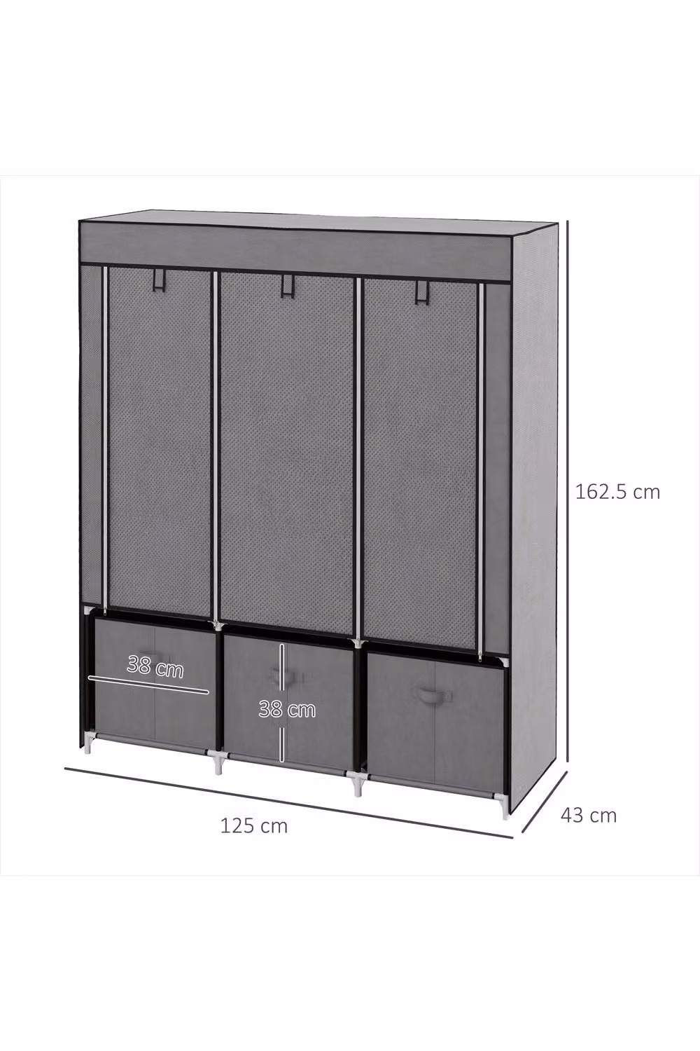 ERGOVEXA Portable Fabric Wardrobe with Internal Shelves, Hanging Rod and Integrated Drawers, Grey – 2