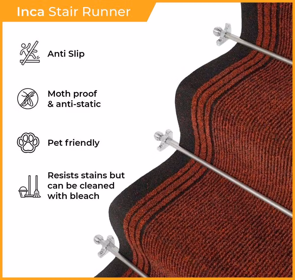 runrug Inca Stair Runner Carpet, Red, W: 66 cm x L: 690 cm – 3