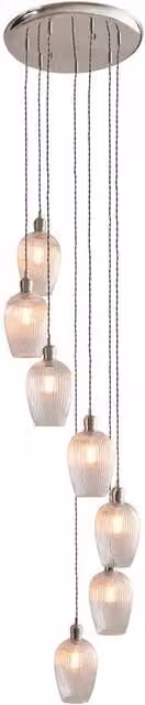 Netlighting Livorno Cluster Pendant Light with Grey Ribbed Glass and Metal, Dimmable and Height Adjustable