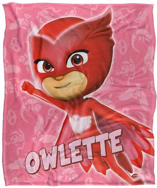 Hasbro PJ Masks Kids Owlette Character Silky Touch Blanket, White, W: 152 cm, D: 127 cm