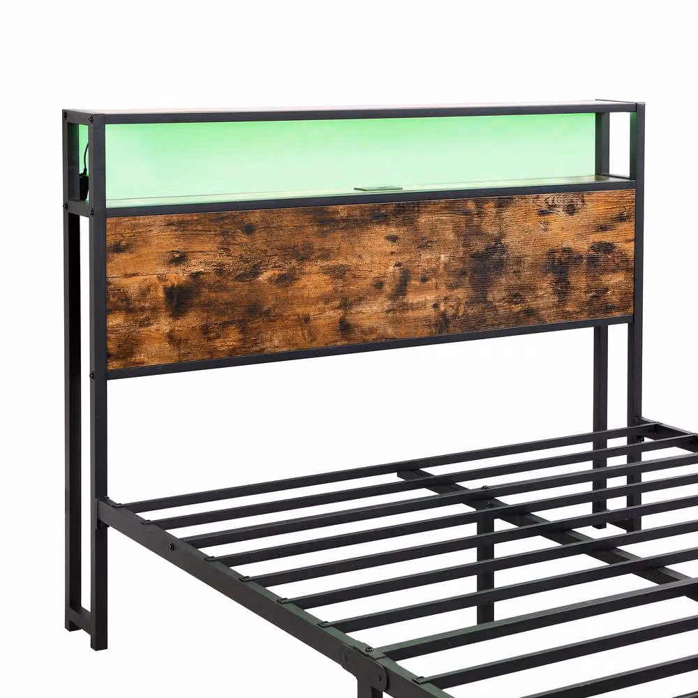 STILVORA Modern Double Bed Frame with Storage Drawers, USB Charging Port and Under-Bed Lighting, Black and Walnut, W/D/H: 140 x 200 cm – 7