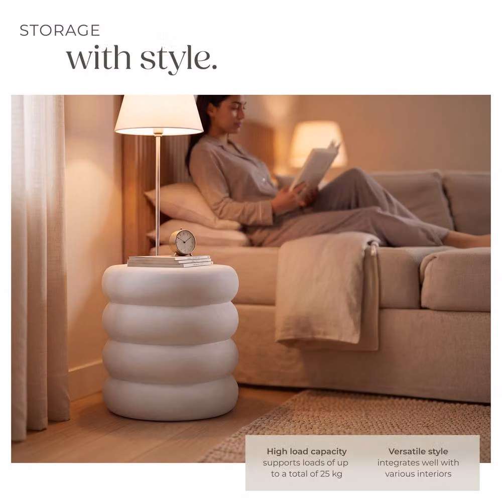 tectake Adina Round Side Table in Cream for Indoor and Outdoor Use, Ø 45 x H 46 cm – 2