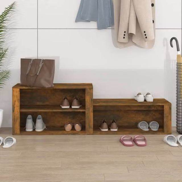 Berkfield Home Smoked Oak Shoe Cabinet in Brown, W/D/H: 150 x 35 x 45 cm