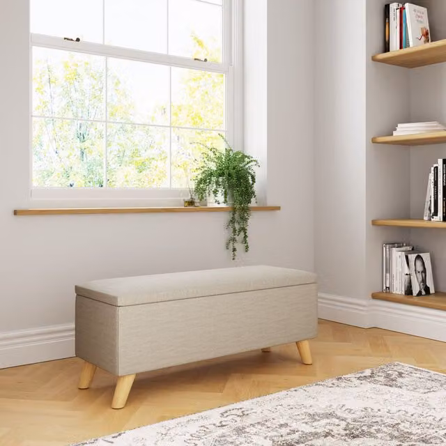 GFW Secreto Fabric Storage Ottoman Bench in Sand/Beige