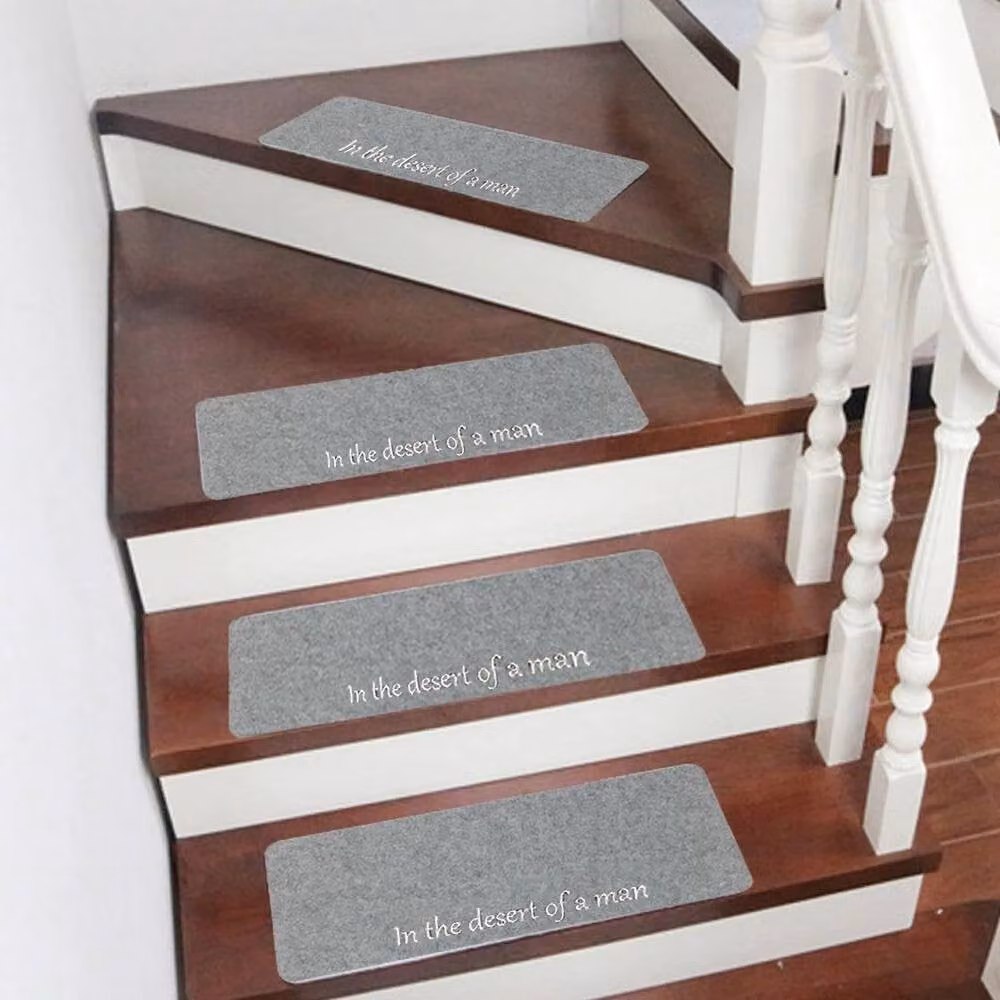 NESTLUNE 14-Piece Non-Slip Grey Polyester Carpet Stair Treads, W/D: 100 x 100 cm – 2