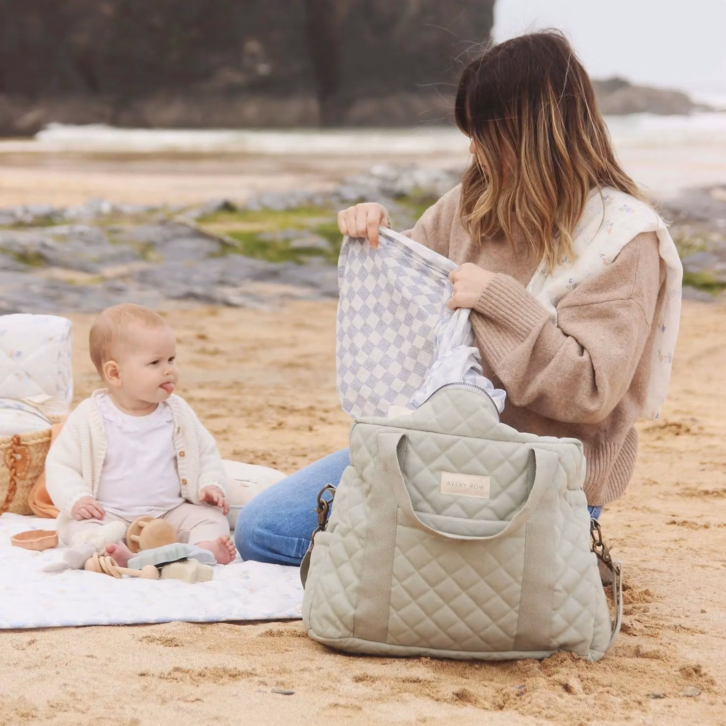 Avery Row Baby Changing Bag with Stroller Clips in Sage Green – 6