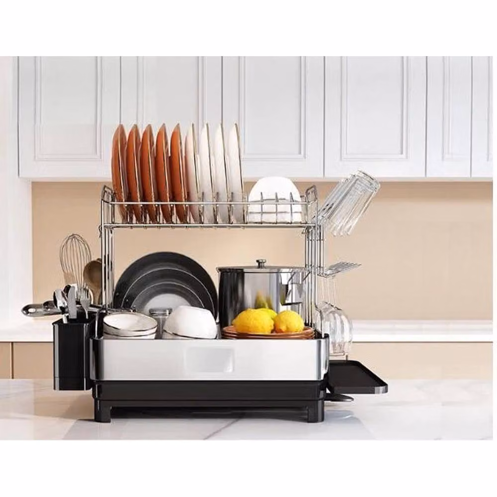Kelvenix 2 Tier Dish Rack Plate and Cup Drying Drainer in Grey – 4