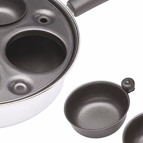 KitchenCraft Non-Stick Carbon Steel Four Hole Egg Poacher Pan, Diameter: 21 cm, Silver – 5