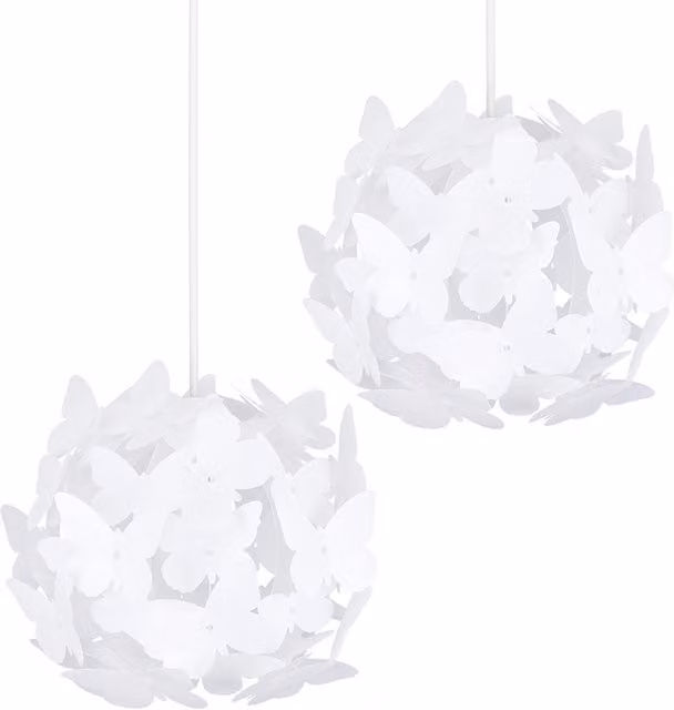 ValueLights Pair of Modern White Butterfly Girls Ceiling Pendant Bedroom Lamp Shades - White