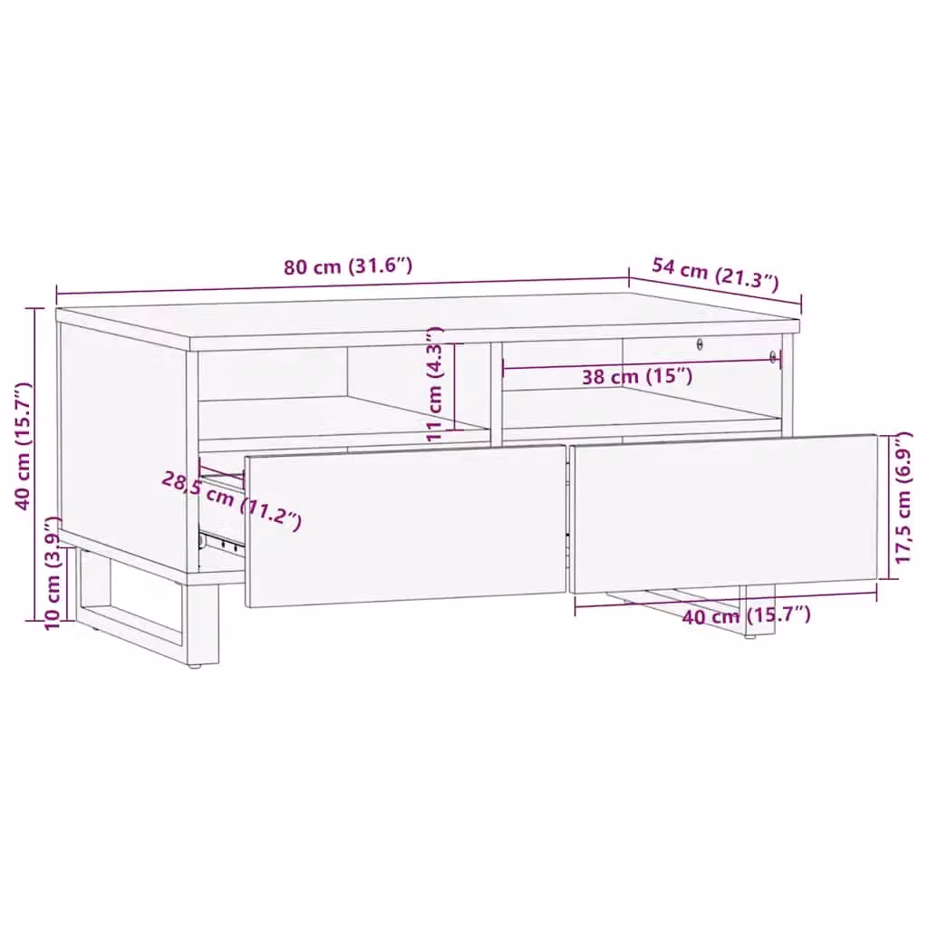 Berkfield Home Black Mango Wood Coffee Table W: 80 cm, D: 54 cm, H: 40 cm – 6
