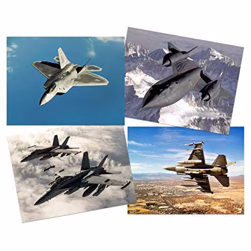Artery8 Military Fighter Jet Wall Art Poster Pack of 4, Multicolour Paper Posters featuring SR-71 Blackbird, F-15 Eagle, F-16 Falcon and F-22 Raptor – 1