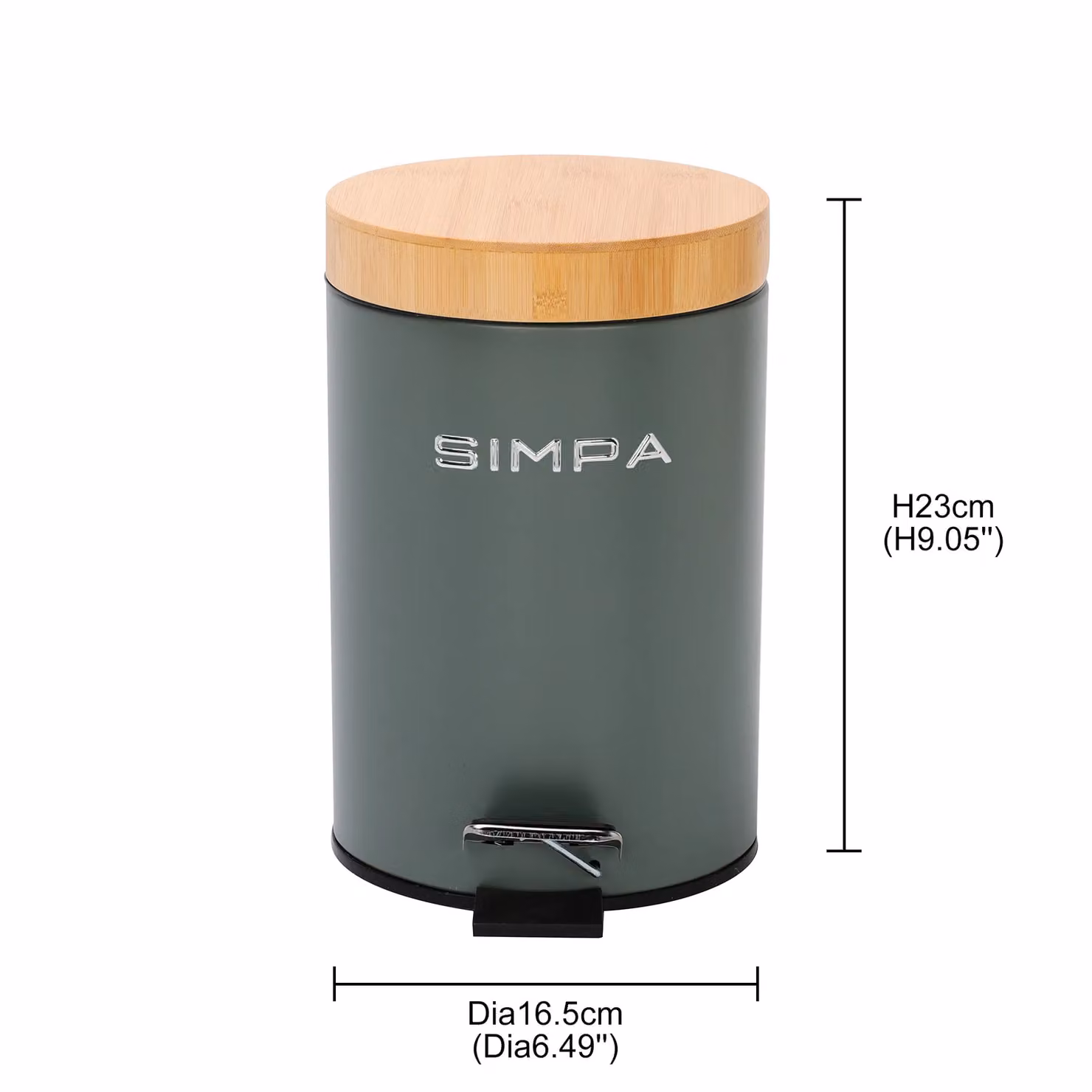 Simpa 3L Soft-Closing Pedal Dustbin with Bamboo Lid, Green – 3