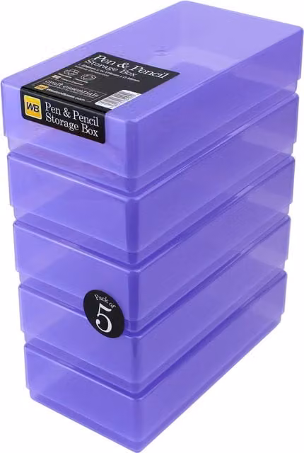 WestonBoxes Plastic Stationery Storage Boxes with Lids, Purple