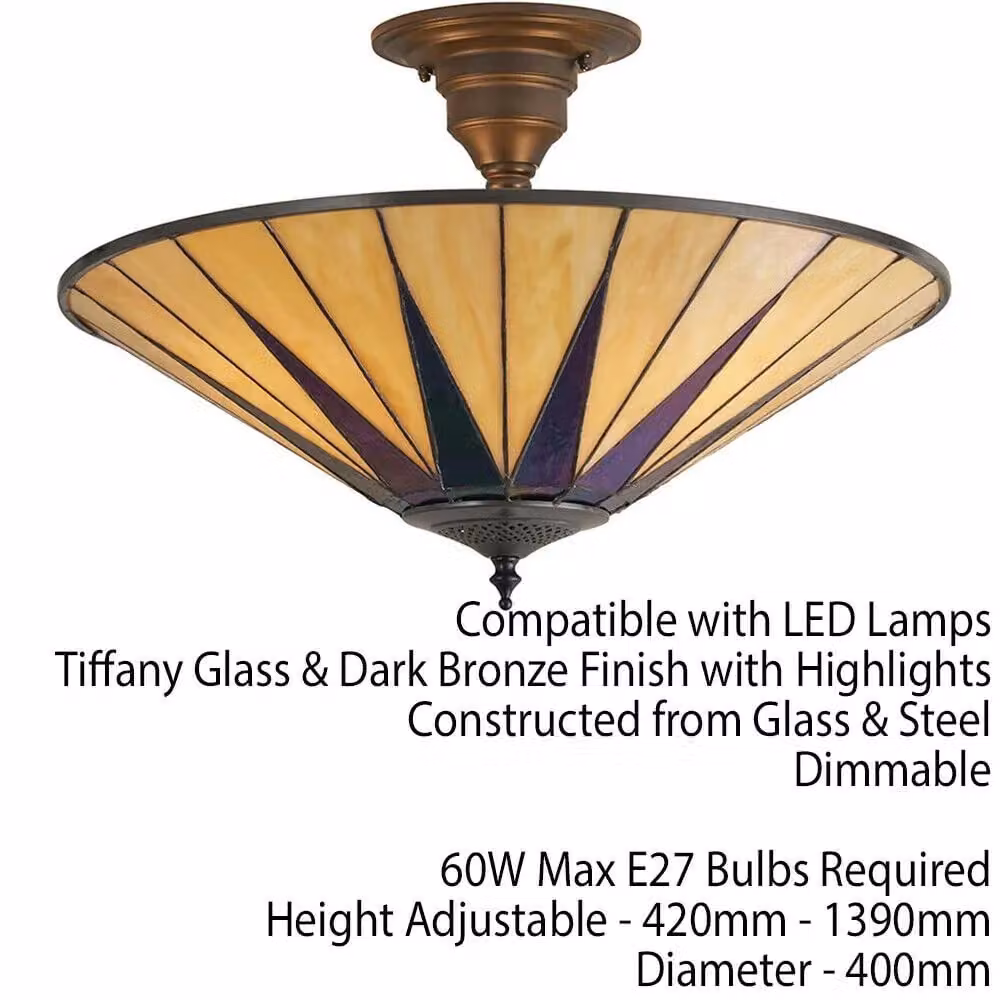 Loops Tiffany Glass Hanging Ceiling Pendant Light in Dark Bronze with 3 Clear Glass Shades – 2